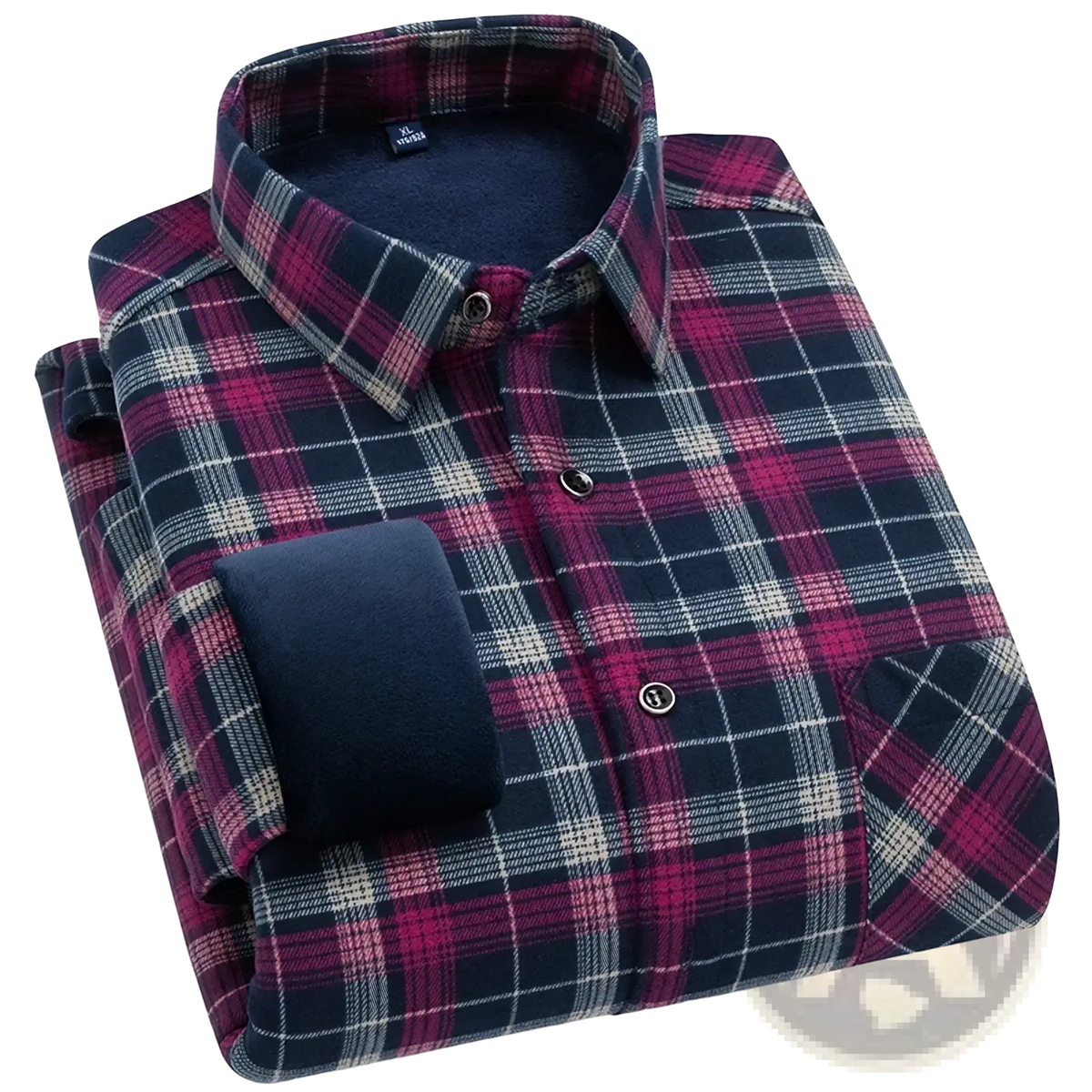Men fleece lined plaid flannel shirt in burgundy navy and white with soft fleece lined collar and cuffs for winter casual wear