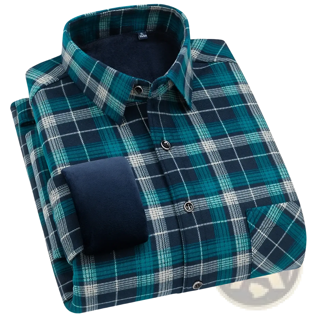 Men fleece lined plaid flannel shirt in teal and navy with soft fleece lining for winter casual wear