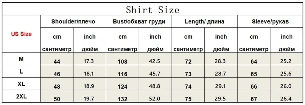 Us size shirt measurement chart with metric and imperial conversions for men fleece lined plaid shirt jacket sizes m to 2xl