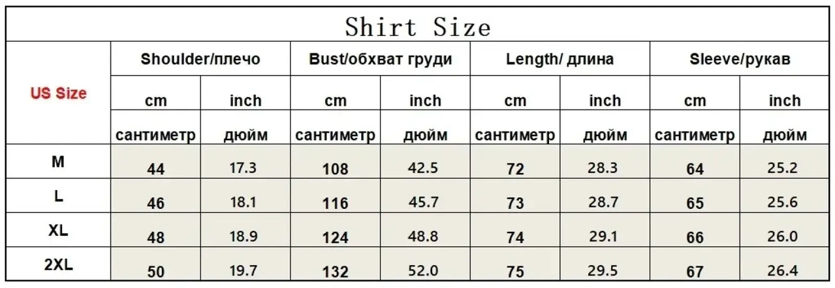 Us size shirt measurement chart with metric and imperial conversions for men fleece lined plaid shirt jacket sizes m to 2xl