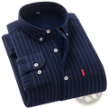 Men fleece lined striped shirt navy blue pinstripe button down with white buttons and soft inner fleece lining