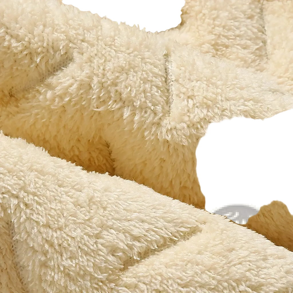 Cream-colored plush fleece blanket with quilted diamond pattern inside men fleece lined thermal winter pants