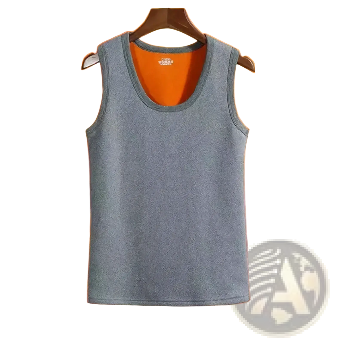 Men fleece lined thermal vest in gray with a soft textured exterior and orange fleece inner lining for warmth