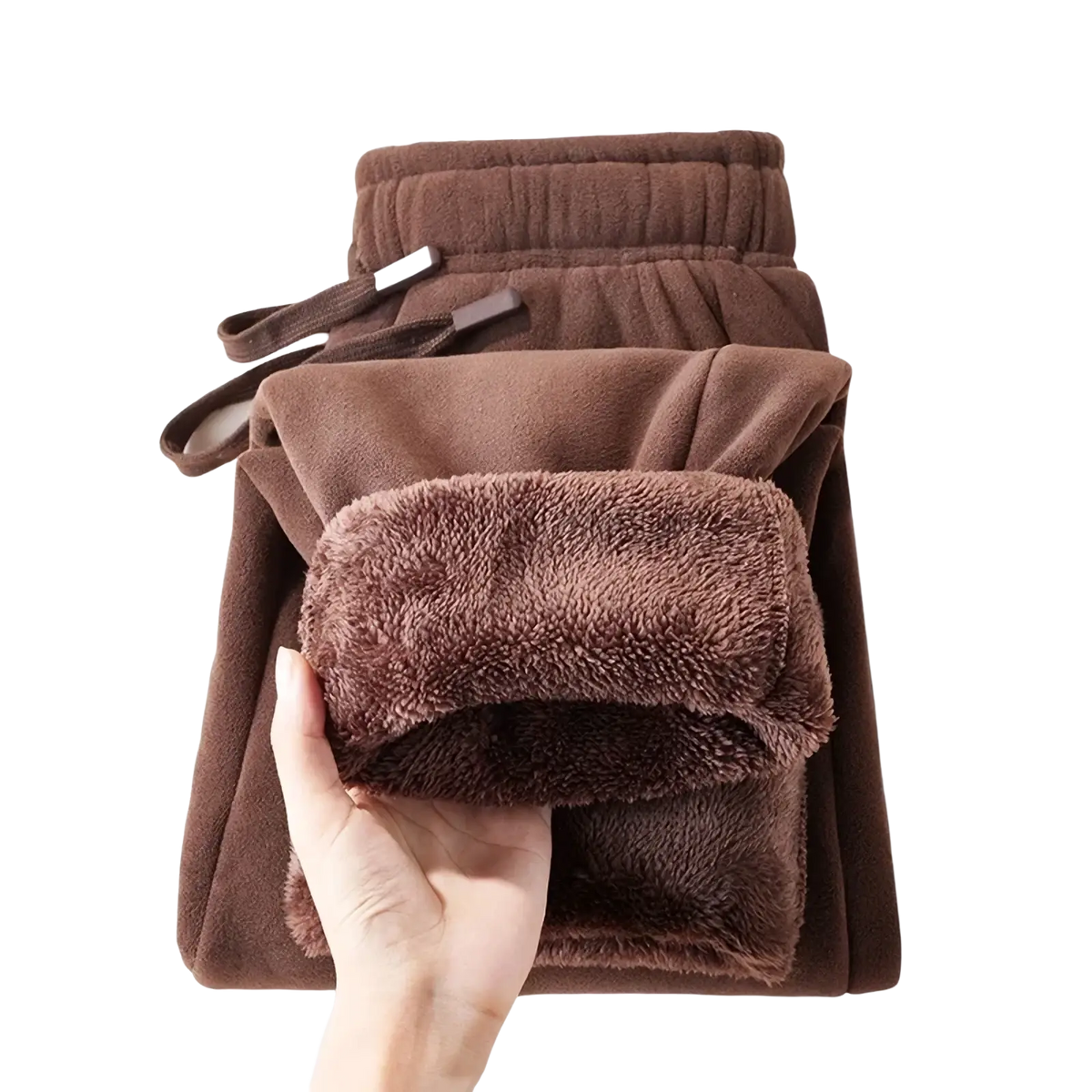 Men fleece lined winter casual sweatpants in brown ao grain arctic fleece with plush interior lining and elastic waistband