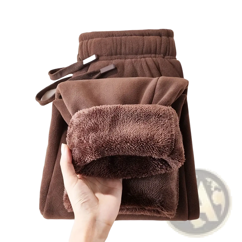 Men fleece lined winter casual sweatpants in brown ao grain arctic fleece with plush interior lining and elastic waistband