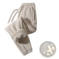 Beige men fleece lined winter casual sweatpants with cozy thick interior lining and elastic waistband for comfort
