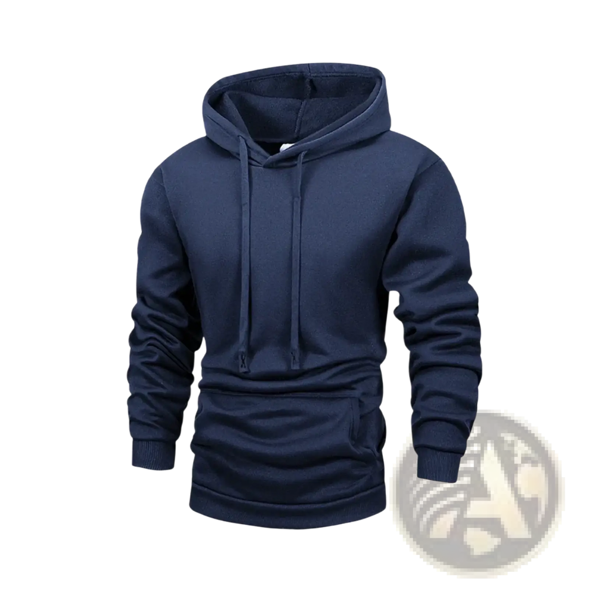 Men fleece pullover hoodie navy blue with drawstrings ribbed cuffs casual winter sweatshirt made of soft fabric