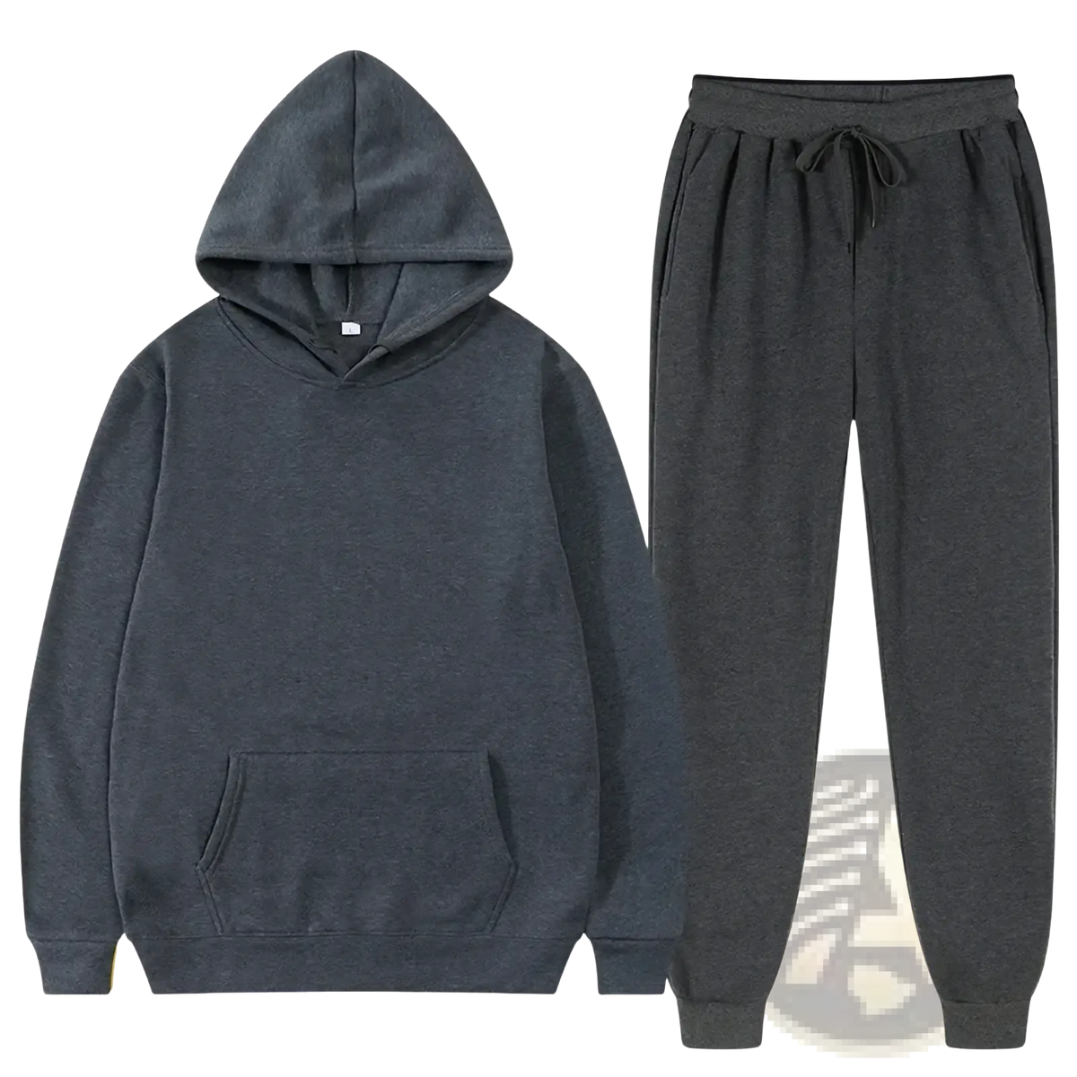 Men fleece tracksuit casual hoodie and jogger set in dark gray heathered fabric for comfortable casual wear