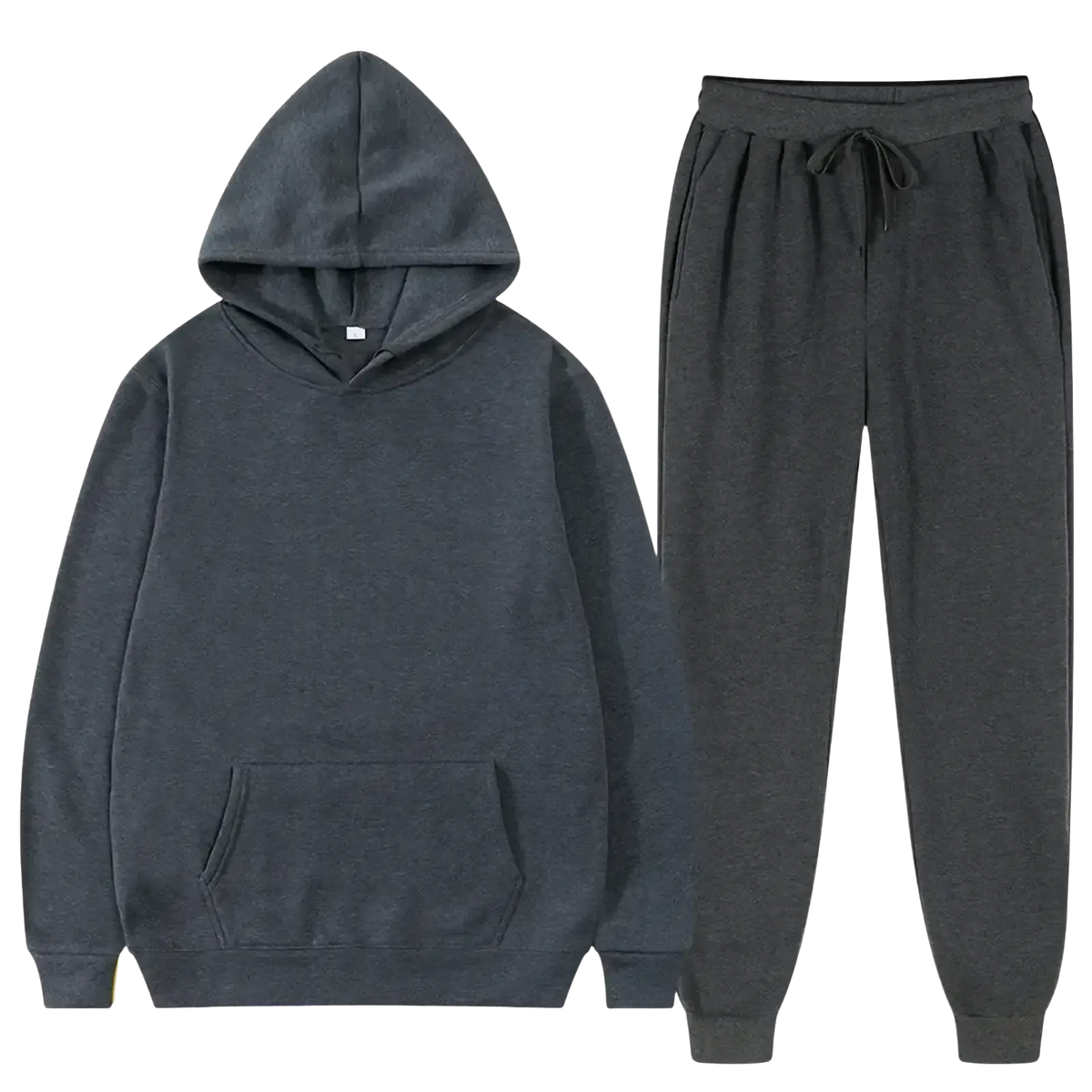 Men fleece tracksuit with dark gray fleece hoodie and matching jogger pants for casual wear