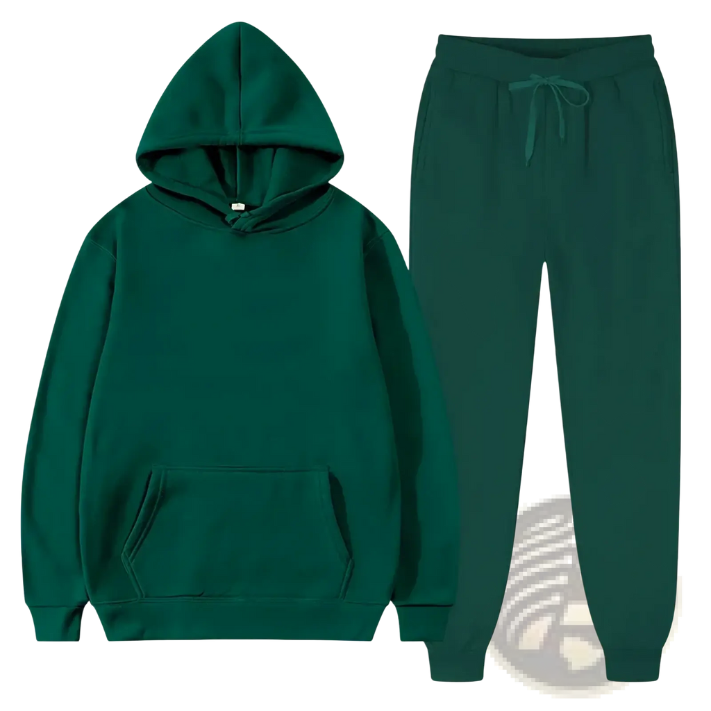 Men fleece tracksuit casual hoodie and jogger set in deep green made of soft fleece for comfortable casual wear