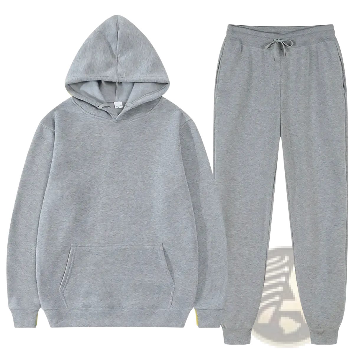 Men fleece tracksuit casual hoodie and jogger set in gray heathered fabric designed for comfortable wear