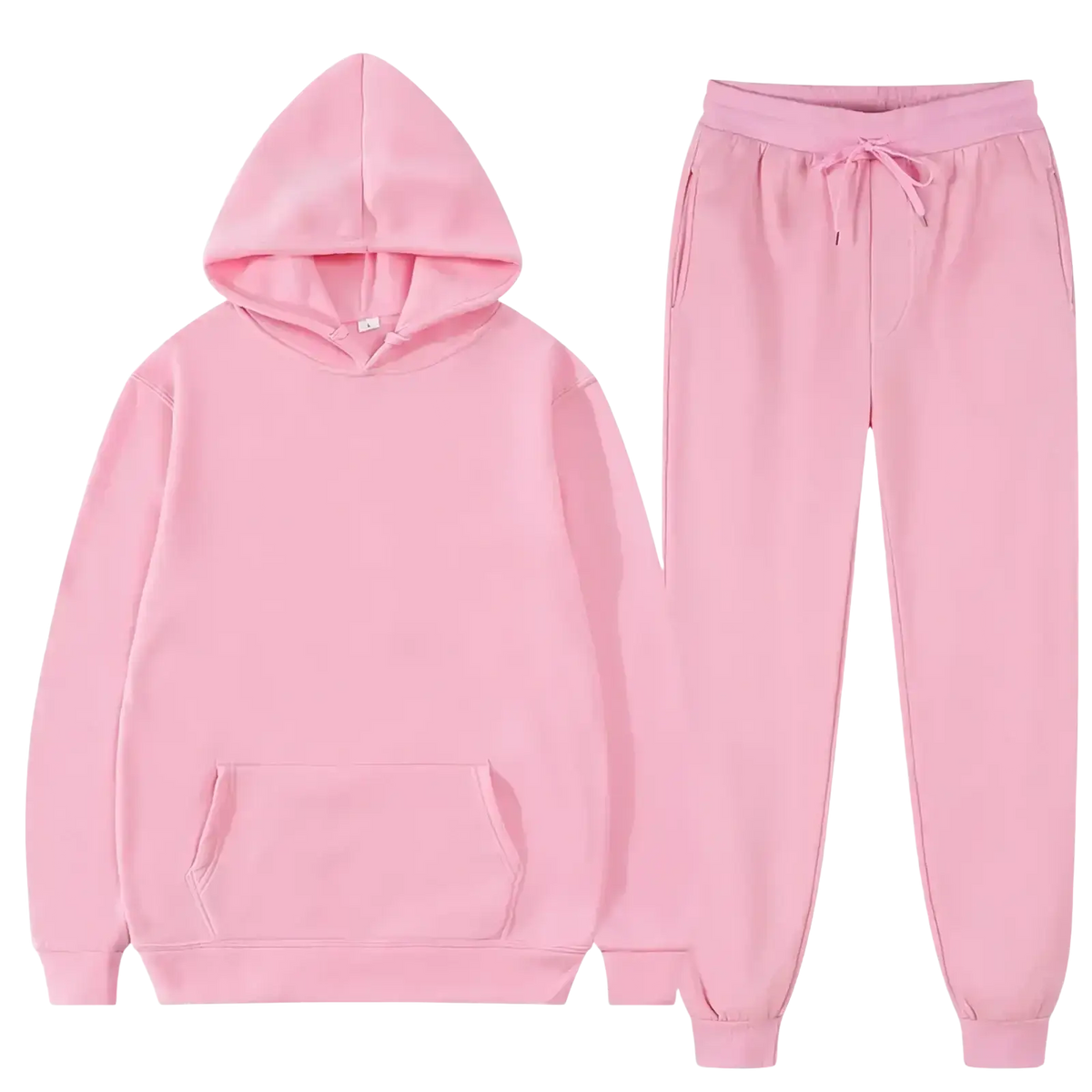 Men fleece tracksuit pink hooded sweatshirt and matching jogger pants set made of soft fleece for casual wear