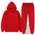 Men fleece tracksuit casual hoodie and jogger set in red featuring a hooded sweatshirt and matching joggers for comfort