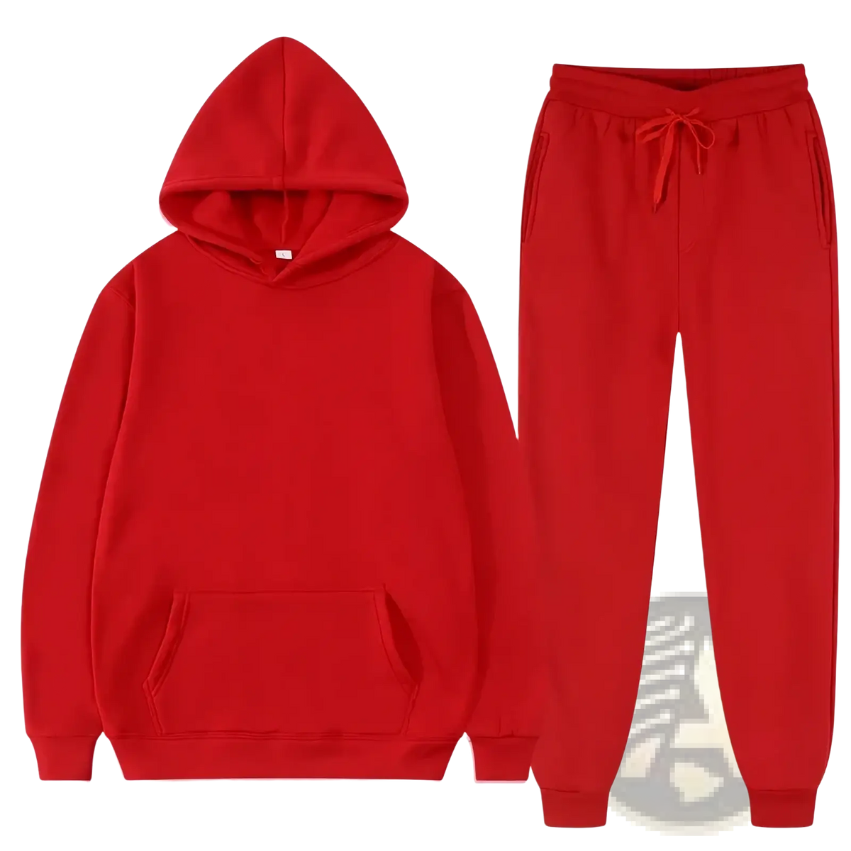Men fleece tracksuit casual hoodie and jogger set in red featuring a hooded sweatshirt and matching joggers for comfort