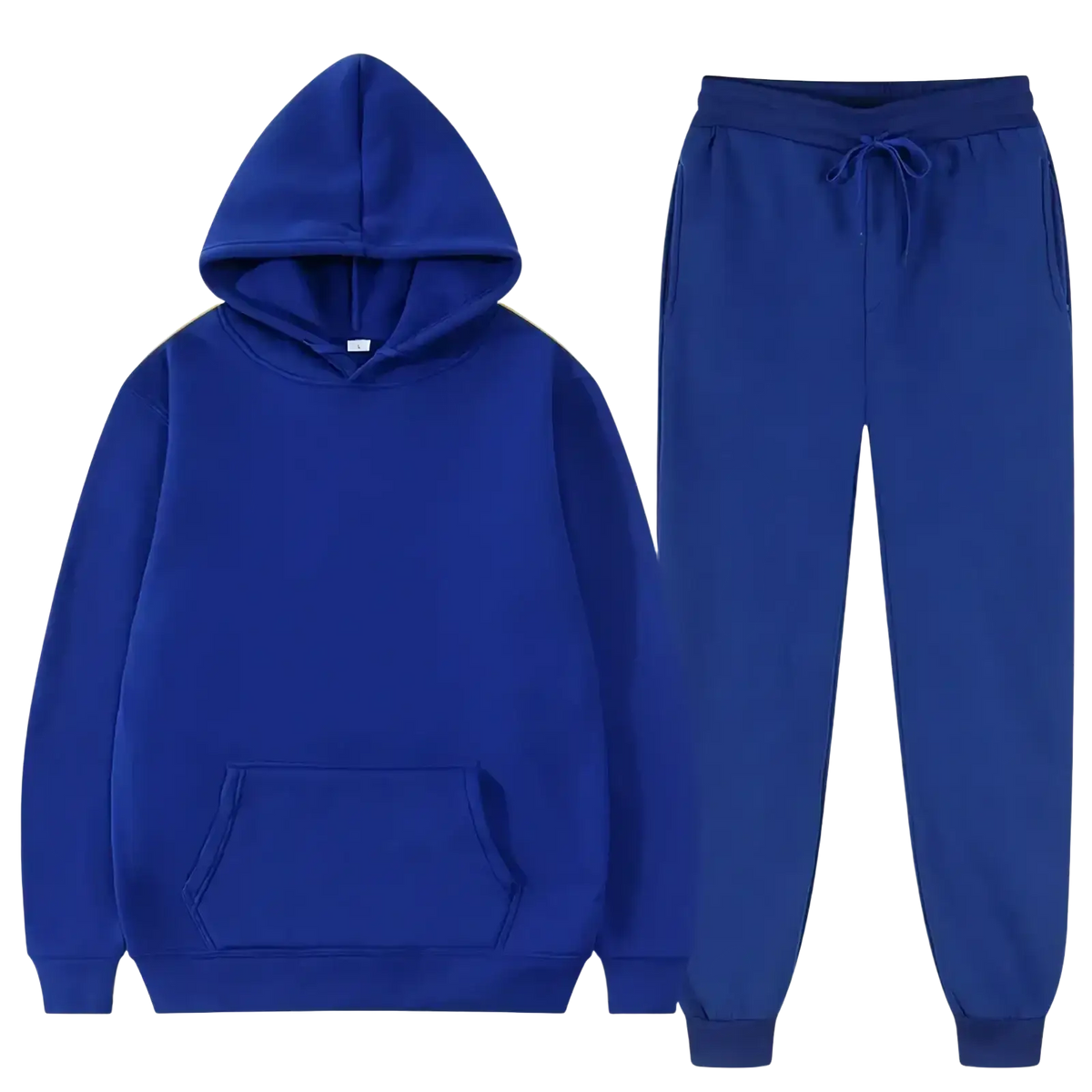 Royal blue men fleece tracksuit set with hooded sweatshirt and matching jogger pants for casual wear