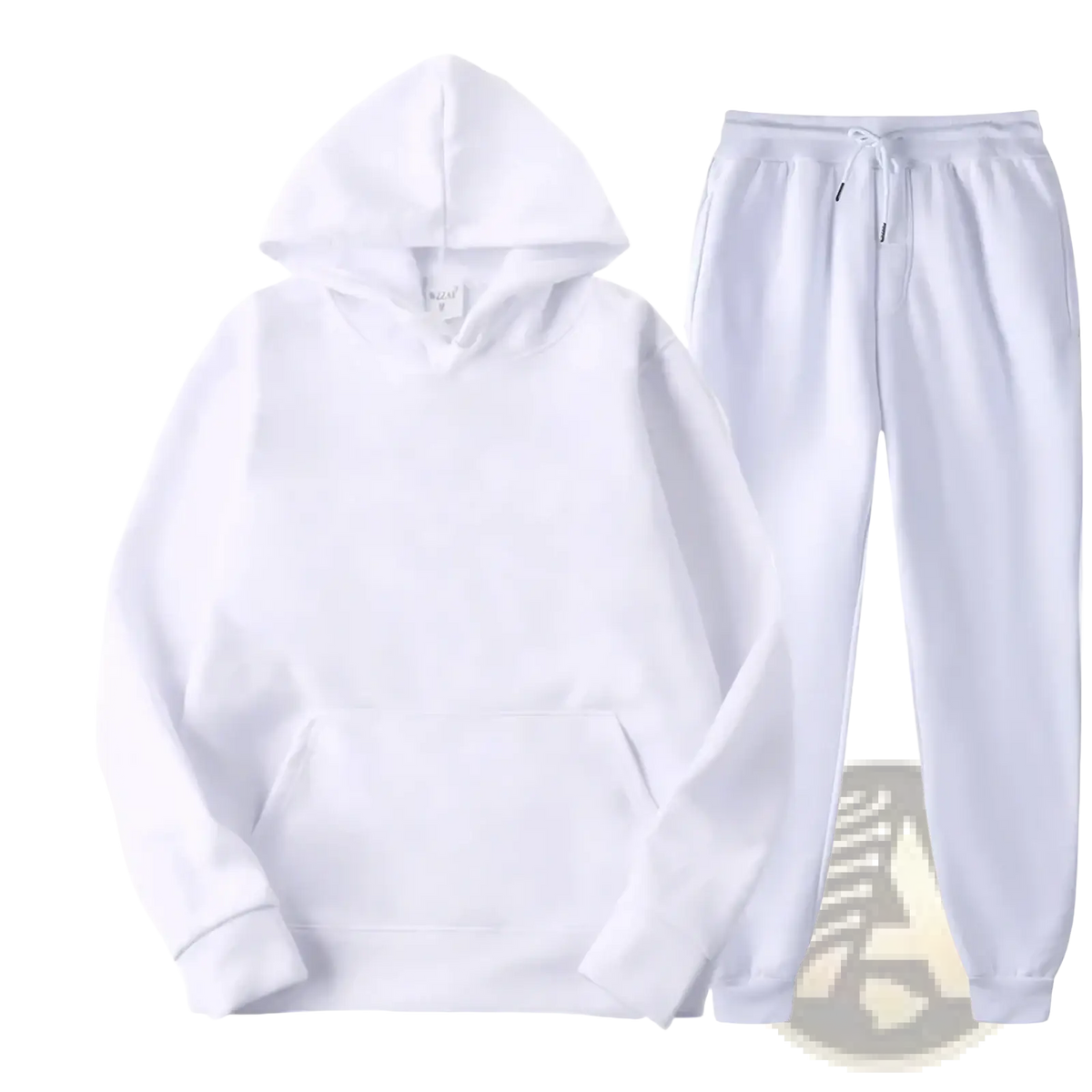 Men fleece tracksuit set featuring a white cotton hoodie and matching joggers for comfortable casual wear