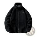 Men fleece winter jacket black with plush textured fleece exterior and subtle embroidered logo on the chest