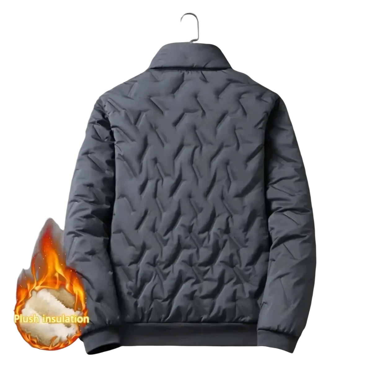 Men fleece winter parka quilted bomber jacket gray with high collar and plush insulated fleece for cold weather