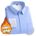 Light blue men fleece winter warm shirt with long sleeves white inner lining and subtle stitching details