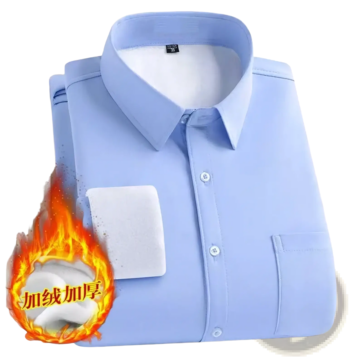 Light blue men fleece winter warm shirt with long sleeves white inner lining and subtle stitching details