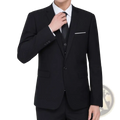 Men formal blazer slim fit business suit jacket in black with sleek modern cut and white contrast stitching on pocket square