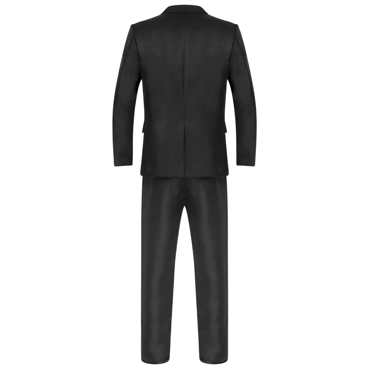 Men formal suit two piece blazer and pants set in black with a sleek tailored fit and smooth fabric