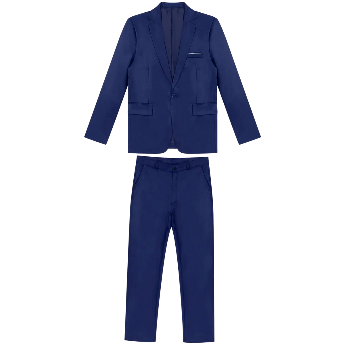 Navy blue men formal suit two piece set featuring a tailored blazer and matching trousers for professional wear