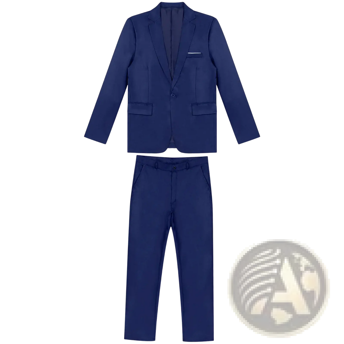 Navy blue men formal suit two piece set featuring a tailored blazer and matching trousers for professional wear