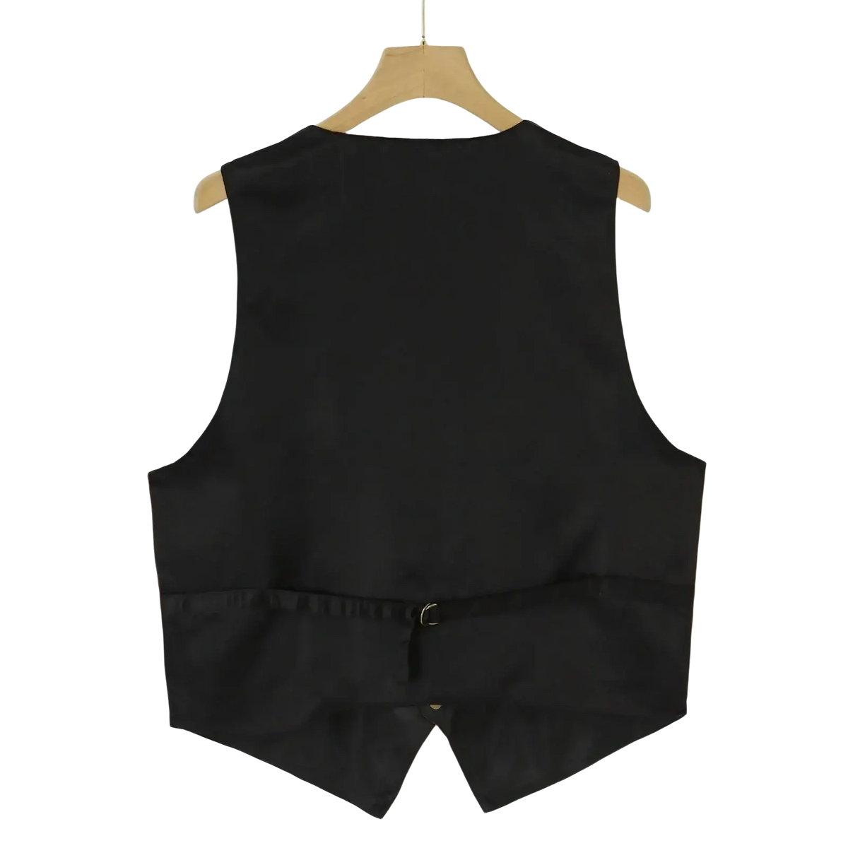 Black satin men formal vest with sleek sleeveless design and subtle sheen for elegant outerwear use