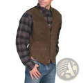 Men formal brown suede vest with dark brown buttons and single front pocket sleeveless outerwear