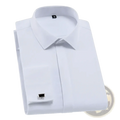 Men French cuff dress shirt white business formal with crisp collar and matching cufflinks in premium fabric