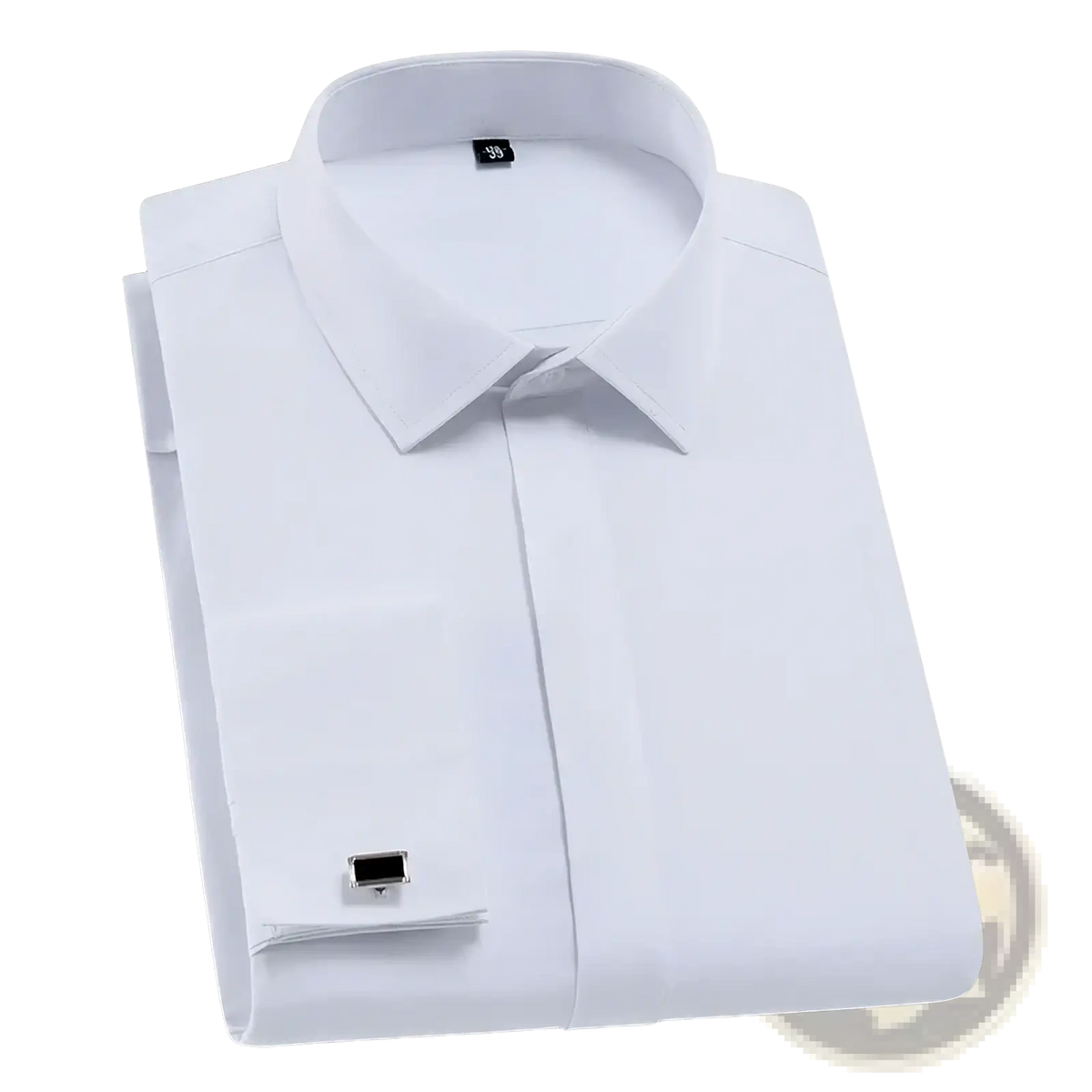 Men French cuff dress shirt white business formal with crisp collar and matching cufflinks in premium fabric