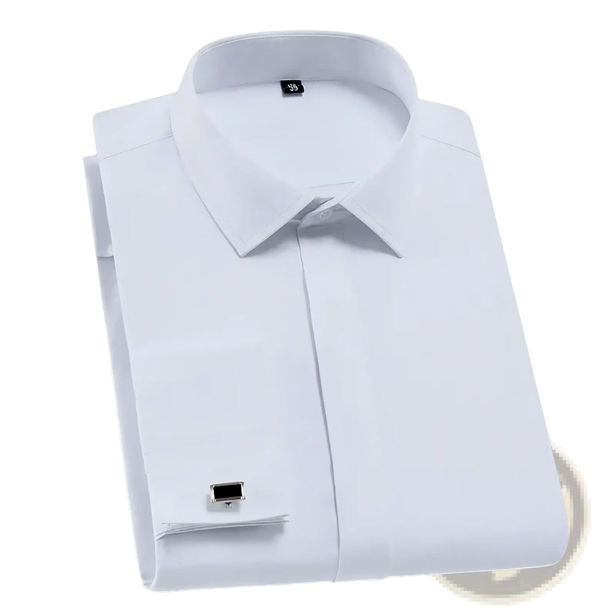 Men french cuff dress shirt white business formal featuring a crisp classic collar with silver cufflinks and buttoned cuffs