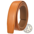 Men genuine leather belt no buckle in tan with precise stitching and a smooth, supple texture