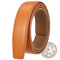 Men genuine leather belt no buckle in tan with precise stitching and a smooth, supple texture