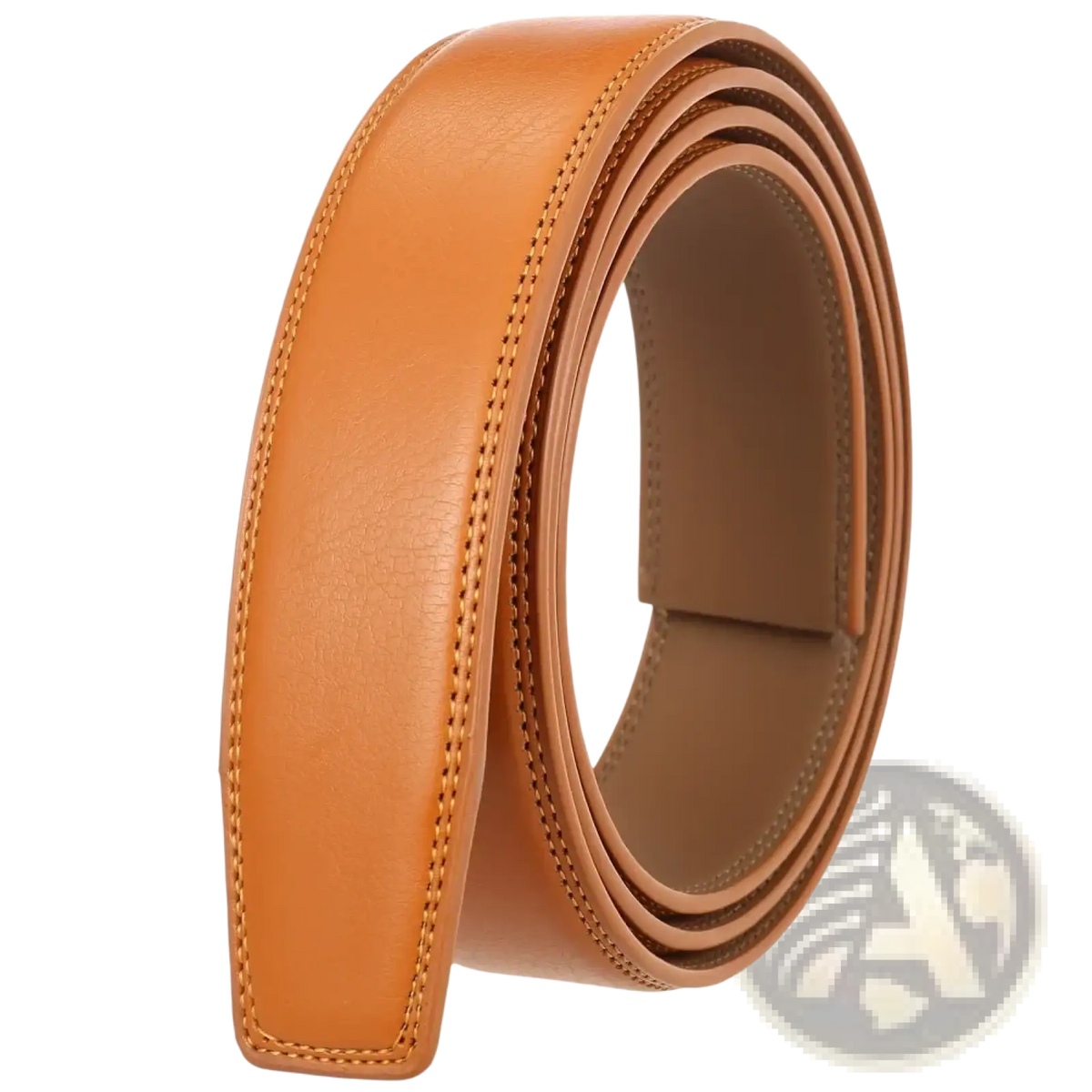 Men genuine leather belt no buckle in tan with precise stitching and a smooth, supple texture