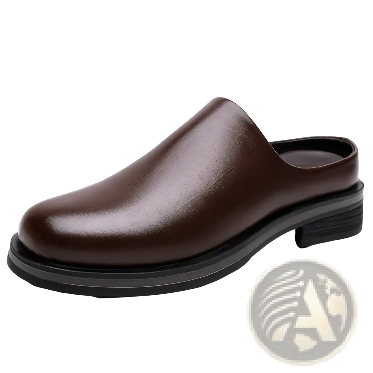 Brown leather men genuine leather slip-on mule shoe with black rubber sole for casual wear