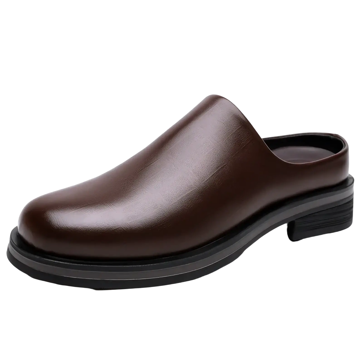Brown leather men genuine leather slip-on mule shoe with black rubber sole for casual wear