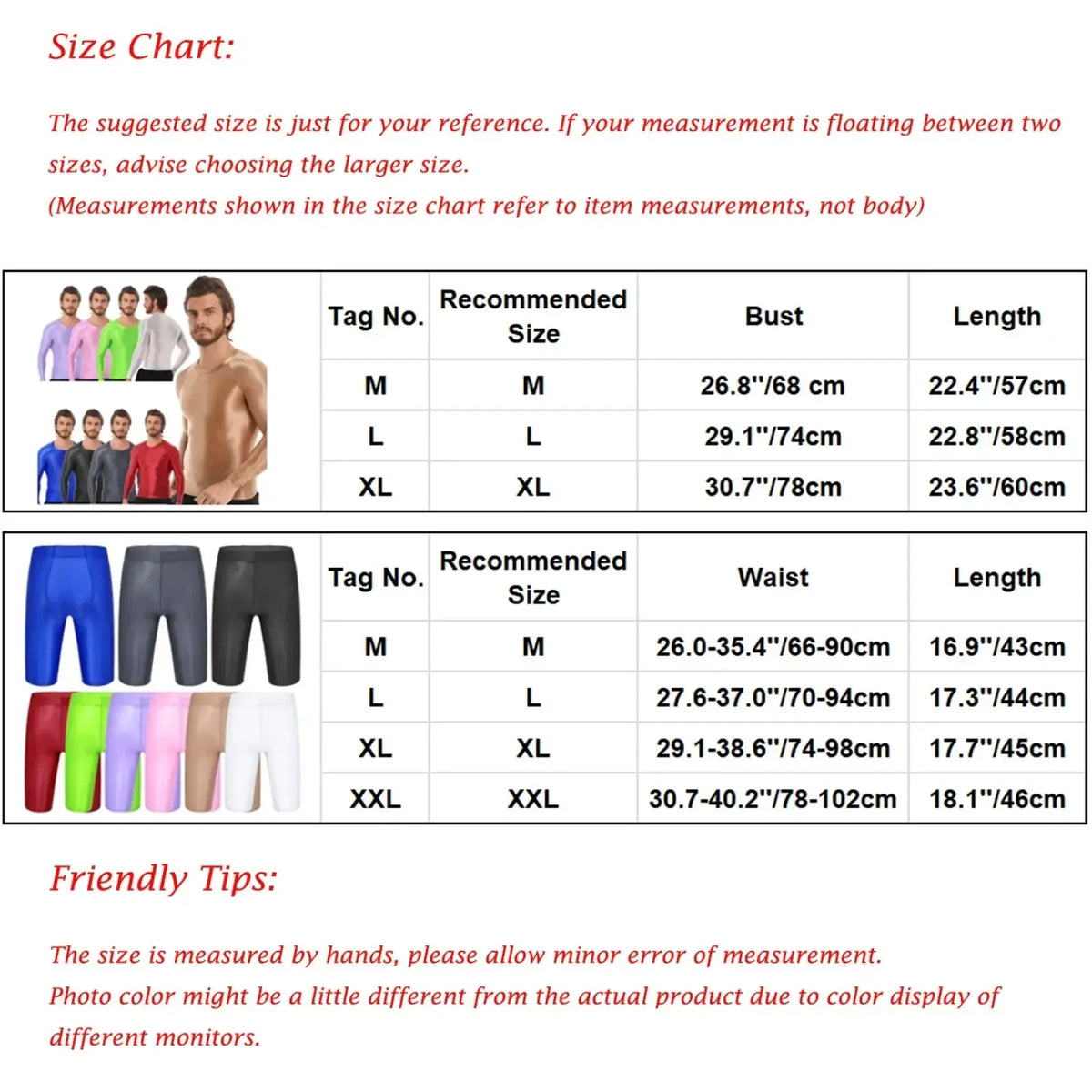 Colorful form-fitting compression shorts in pink green and black paired with men glossy long sleeve compression shirt