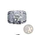 Men gold diamond ring engagement band with a dazzling platinum band and central round-cut diamond pavé setting