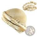 Men gold velvet turban hat in beige with braided detailing and satin-lined interior for elegant wear