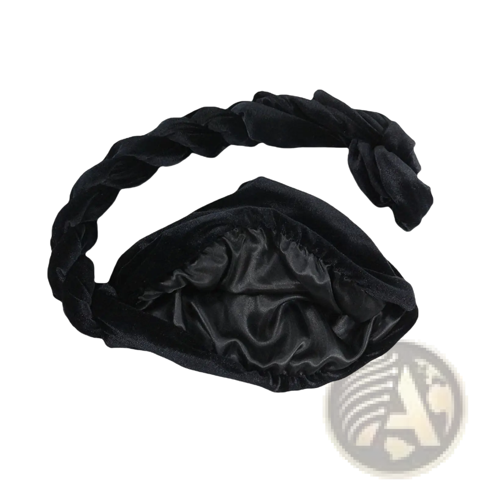 Black velvet braided headband with satin-lined interior featured in men gold velvet turban hat collection