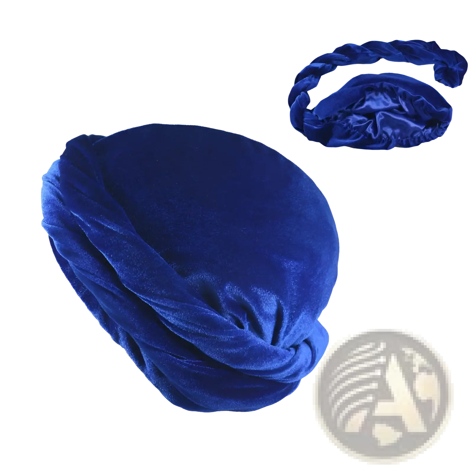 Royal blue velvet turban with matching braided headband for men gold velvet turban hat collection