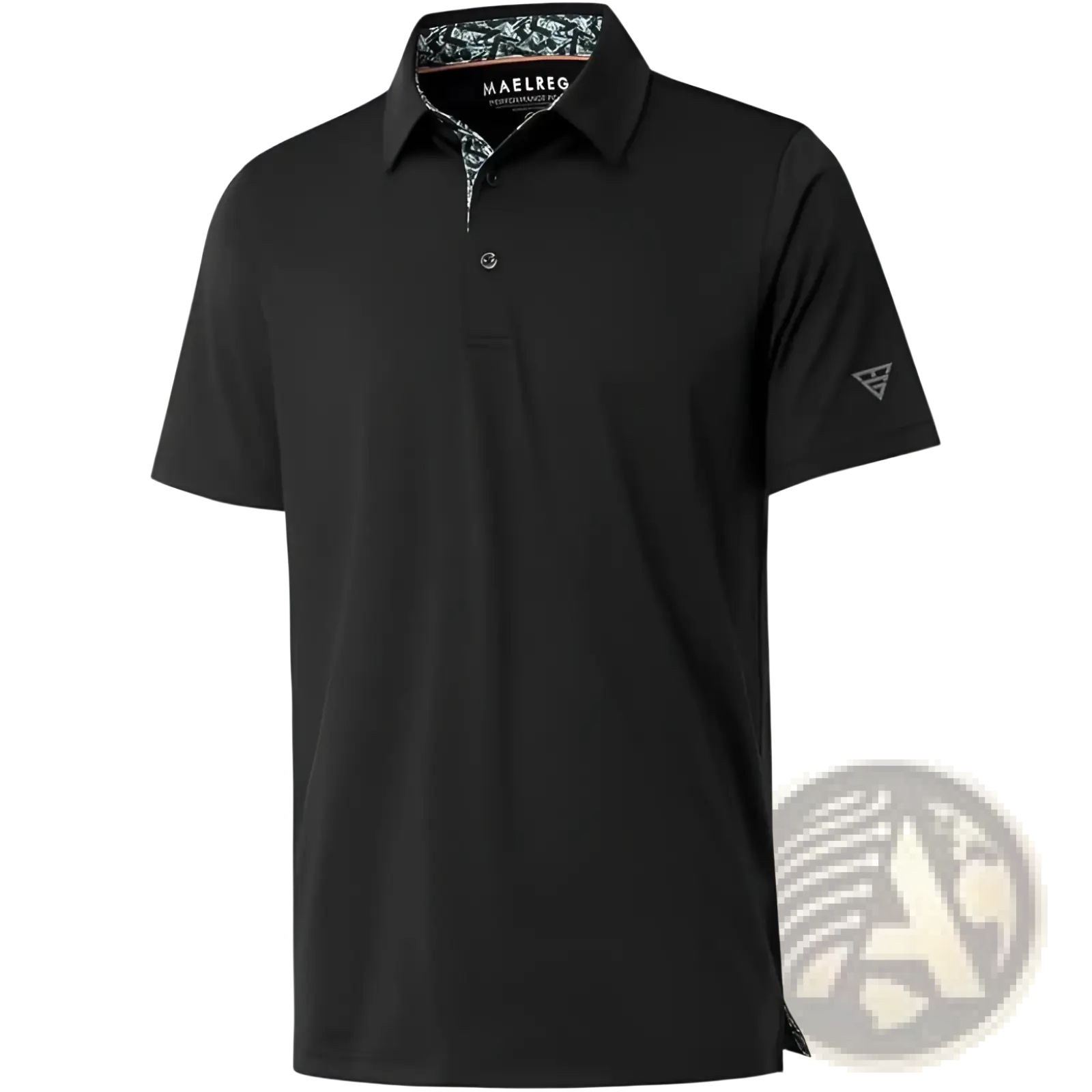 Black maelreg men golf polo shirt quick drying breathable with subtle patterned inner collar and small sleeve logo