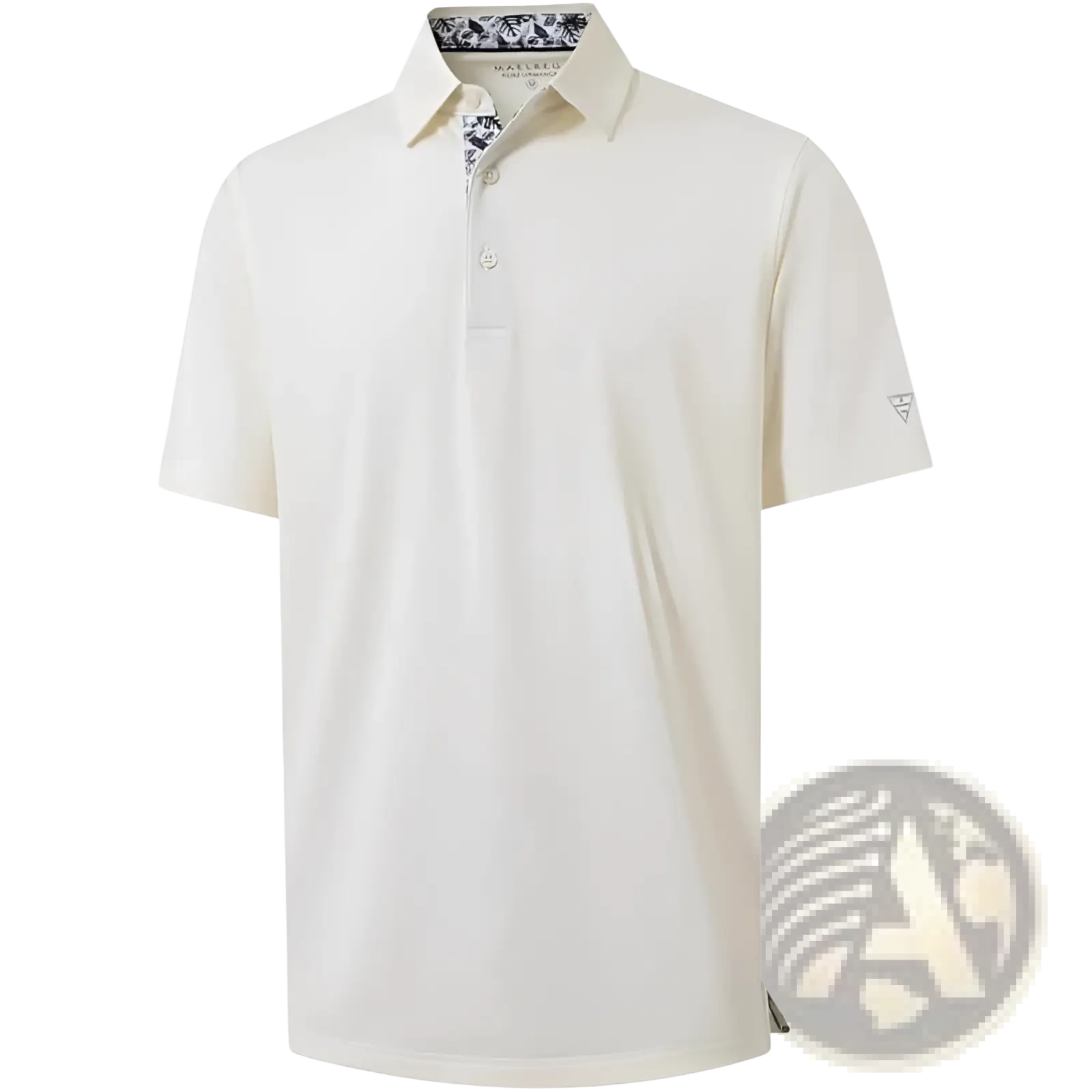 Cream-colored men golf polo shirt quick drying breathable with subtle patterned inner collar and sleeve branding
