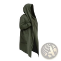 Olive green men gothic hooded long cloak jacket with relaxed silhouette and front pockets