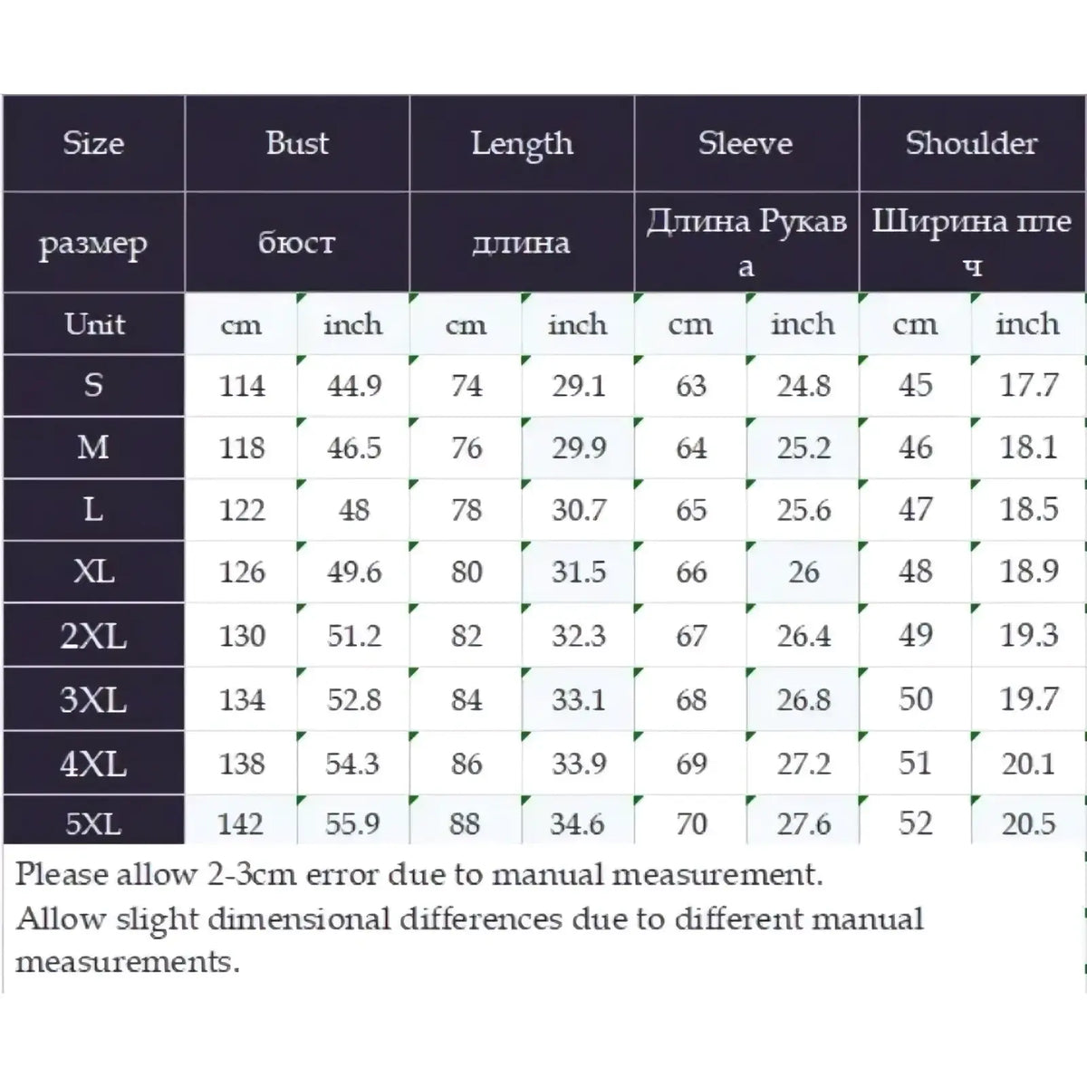 Size chart table showing bust length sleeve and shoulder in cm and inches for men gothic steampunk maroon leather trench coat sizes s to 5xl