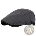 Men gray herringbone flat cap with black adjustable strap shown from the back side for a newsboy style look