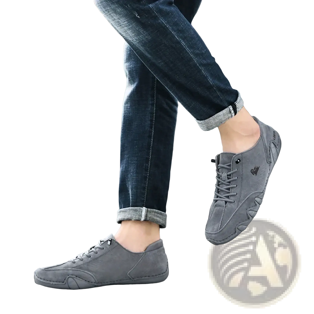 Men gray suede casual sneakers featuring a subtle heart logo on the side for everyday wear