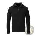 Men half turtleneck ribbed sweater in black knit with a silver half-zip collar for stylish warmth